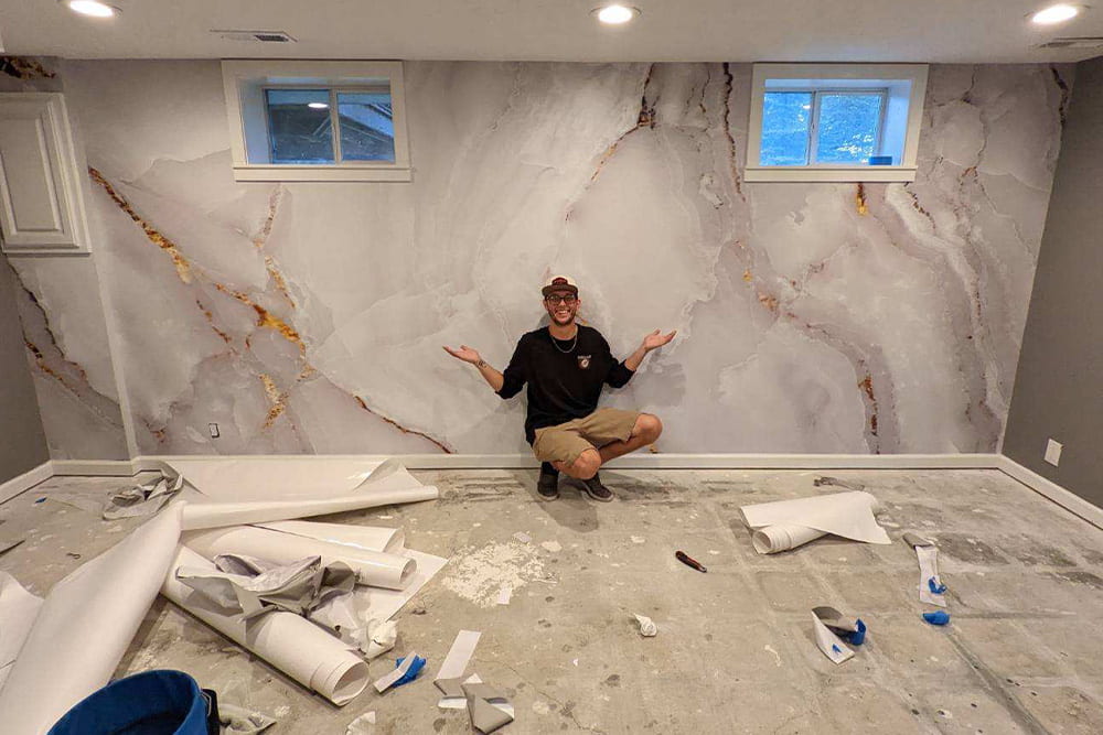 interior basement granite wall wrap